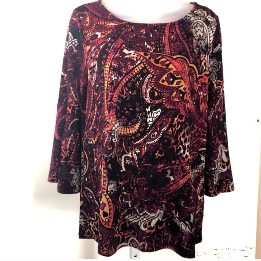 Jones Studio Bell Sleeve Abstract Paisley Tunic |S